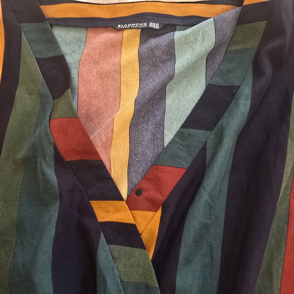 BloomChic Striped Maxi Dress Short Sleeve Pockets Size 18 Boho Western Career - Picture 5 of 10